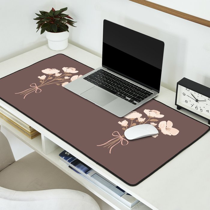Delicate bouquet of flowers with bow - Peach and mocha copper Desk Mat Gallery Image 2