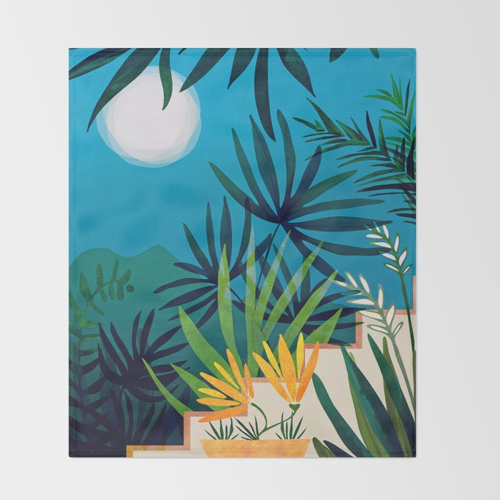 Spooky Night In The Jungle - Tropical Landscape Illustration Throw Blanket Gallery Image 2