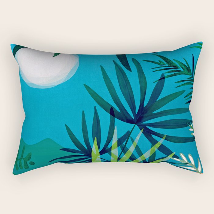 Spooky Night In The Jungle - Tropical Landscape Illustration Rectangular Pillow Gallery Image 1