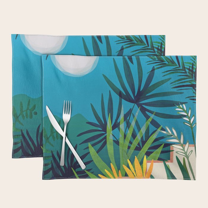 Spooky Night In The Jungle - Tropical Landscape Illustration Placemat Gallery Image 1
