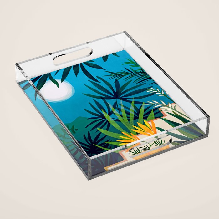 Spooky Night In The Jungle - Tropical Landscape Illustration Acrylic Tray Gallery Image 1