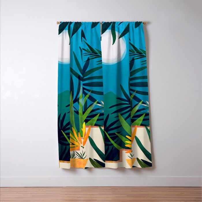 Spooky Night In The Jungle - Tropical Landscape Illustration Window Curtain Gallery Image 3