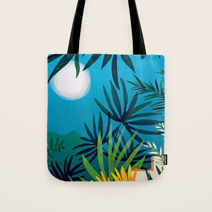 Spooky Night In The Jungle - Tropical Landscape Illustration Tote Bag Gallery Image 1