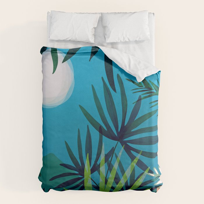 Spooky Night In The Jungle - Tropical Landscape Illustration Duvet Cover Gallery Image 1