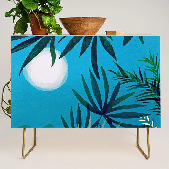 Spooky Night In The Jungle - Tropical Landscape Illustration Credenza Gallery Image 1