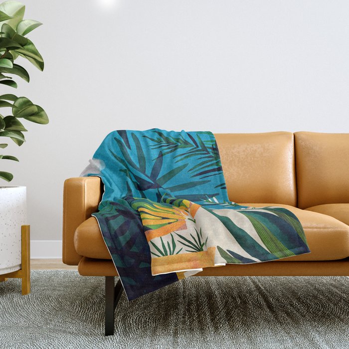 Spooky Night In The Jungle - Tropical Landscape Illustration Throw Blanket Gallery Image 1