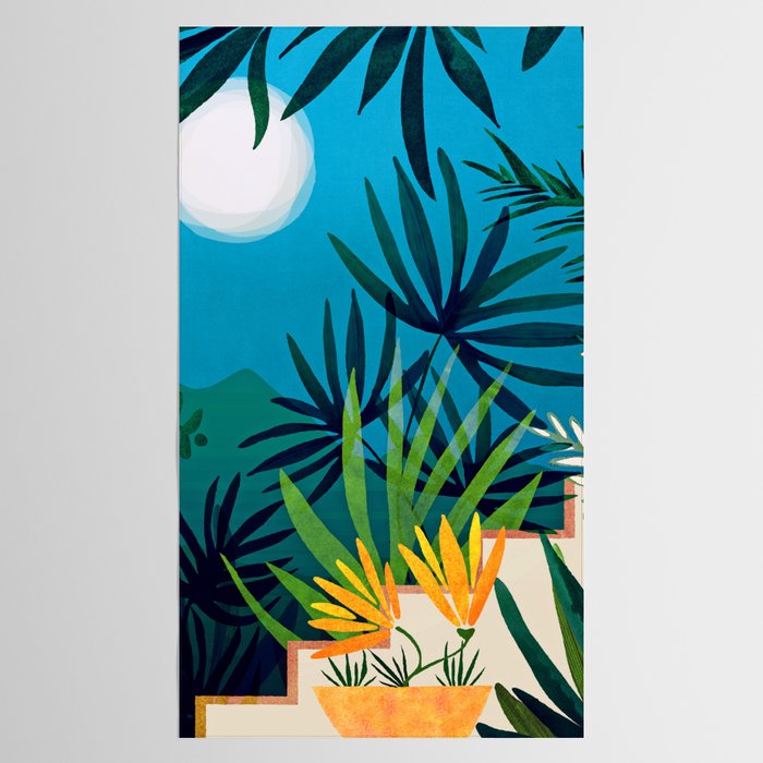 Spooky Night In The Jungle - Tropical Landscape Illustration Tablecloth Gallery Image 2