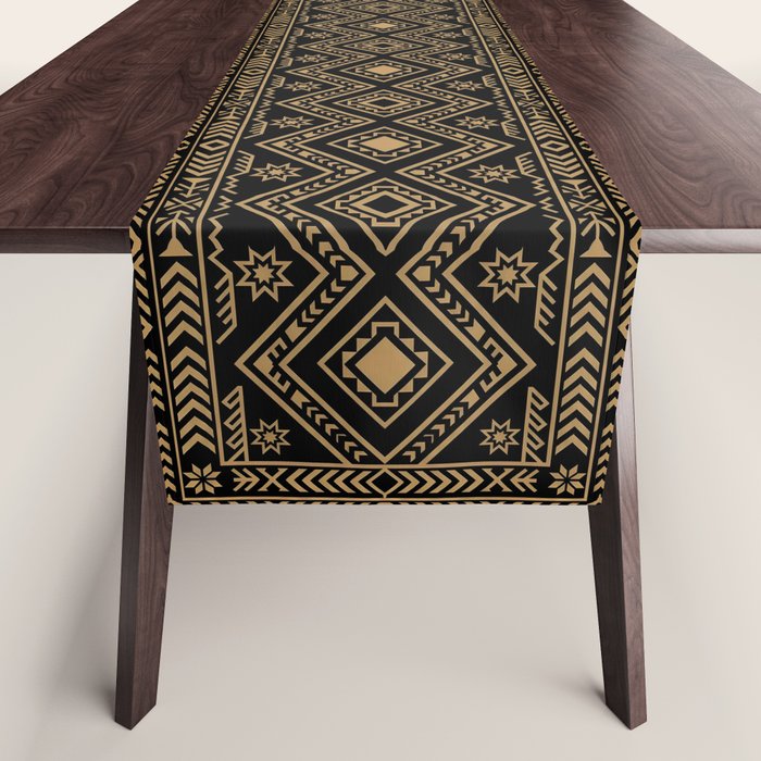 Intricate Gold and Black Tribal Surface Pattern Table Runner Gallery Image 1