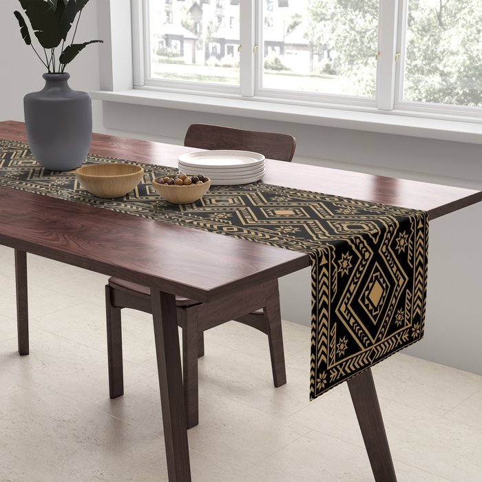 Intricate Gold and Black Tribal Surface Pattern Table Runner Gallery Image 2