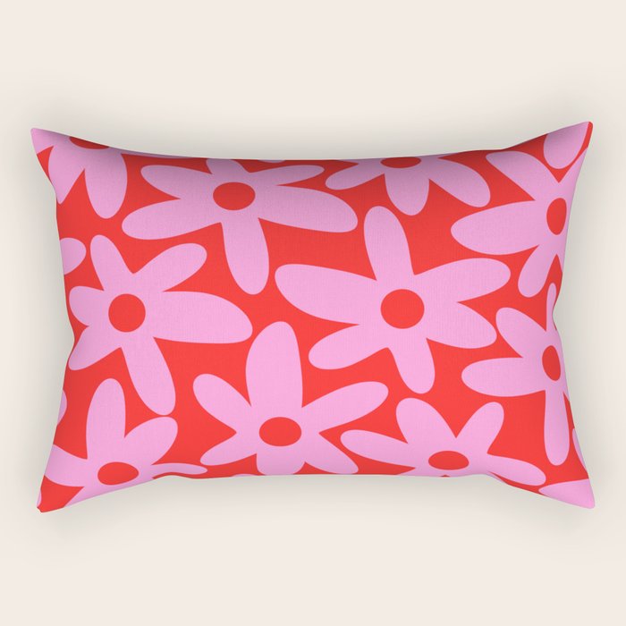 Daisy Time Floral Pattern in Preppy Pink and Red Rectangular Pillow Gallery Image 1