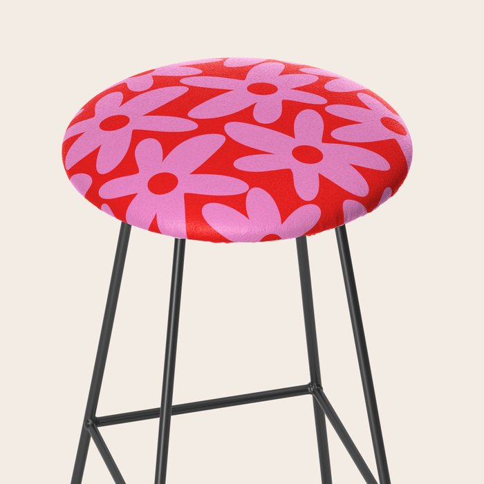 Daisy Time Floral Pattern in Preppy Pink and Red Stool Gallery Image 2