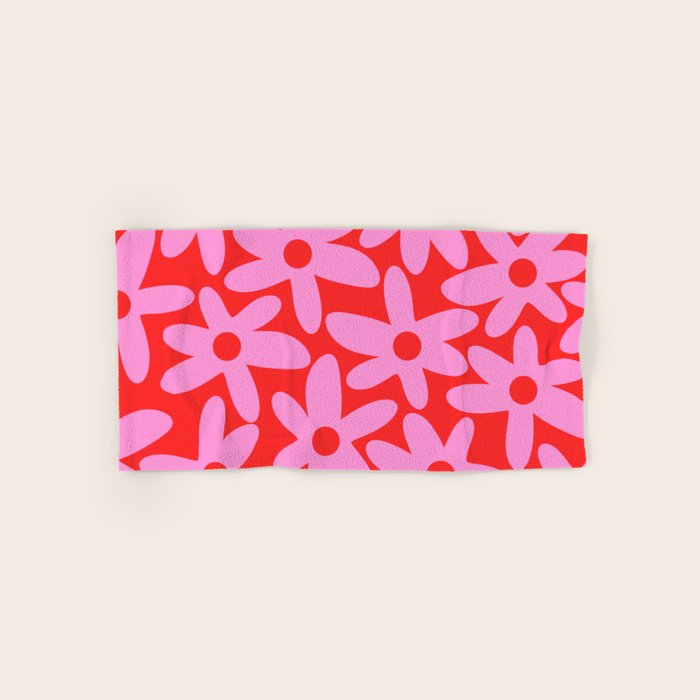Daisy Time Floral Pattern in Preppy Pink and Red Bath Towel Gallery Image 1