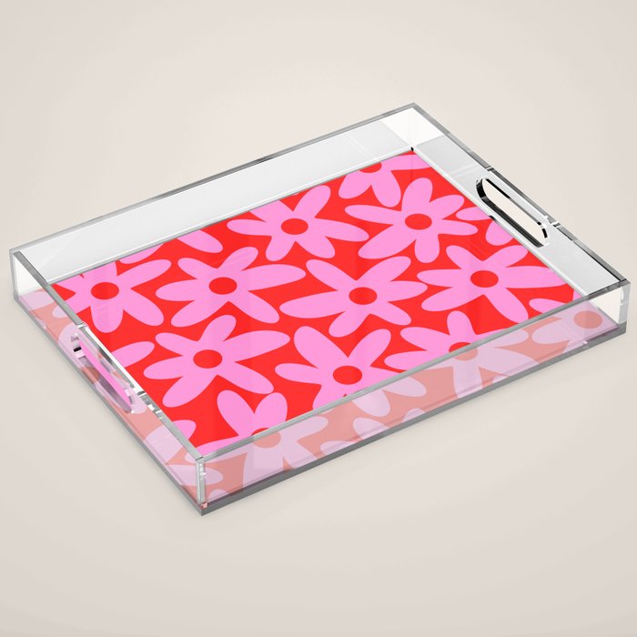 Daisy Time Floral Pattern in Preppy Pink and Red Acrylic Tray Gallery Image 1