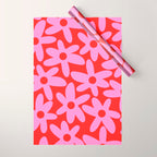 Daisy Time Floral Pattern in Preppy Pink and Red Wrapping Paper Gallery Image 1