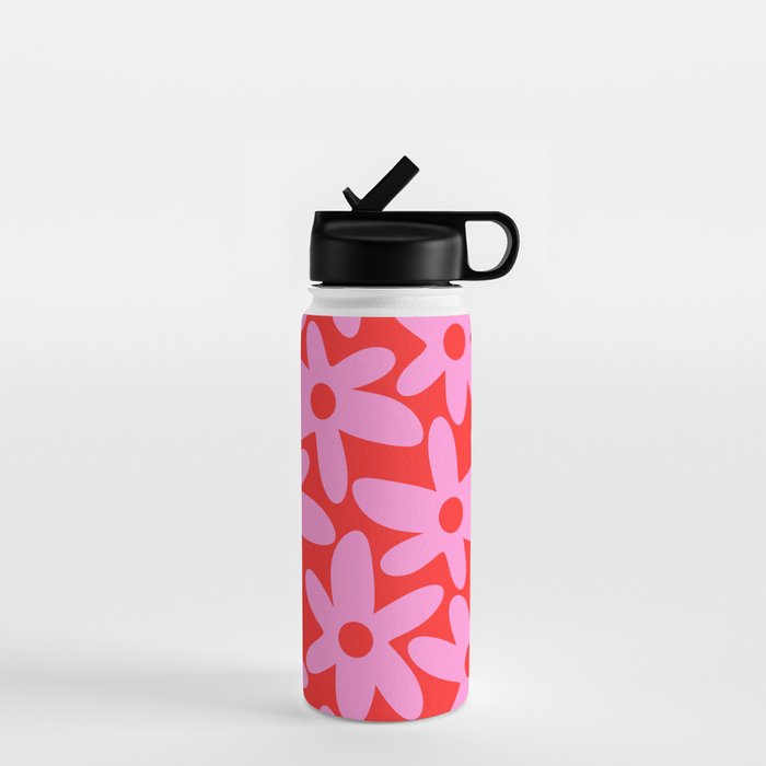 Daisy Time Floral Pattern in Preppy Pink and Red Water Bottle Gallery Image 1
