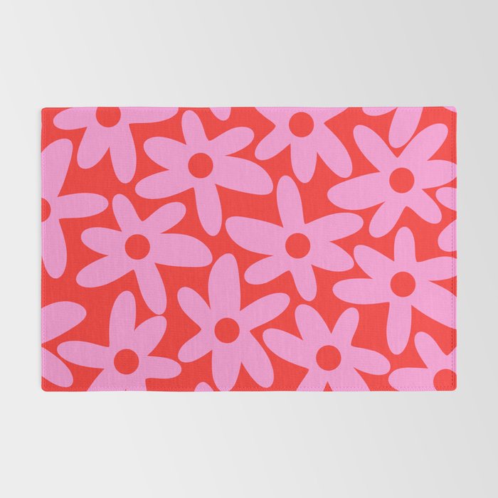 Daisy Time Floral Pattern in Preppy Pink and Red Rug Gallery Image 2