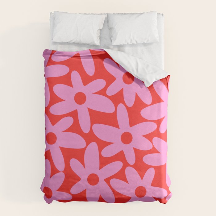 Daisy Time Floral Pattern in Preppy Pink and Red Duvet Cover Gallery Image 6
