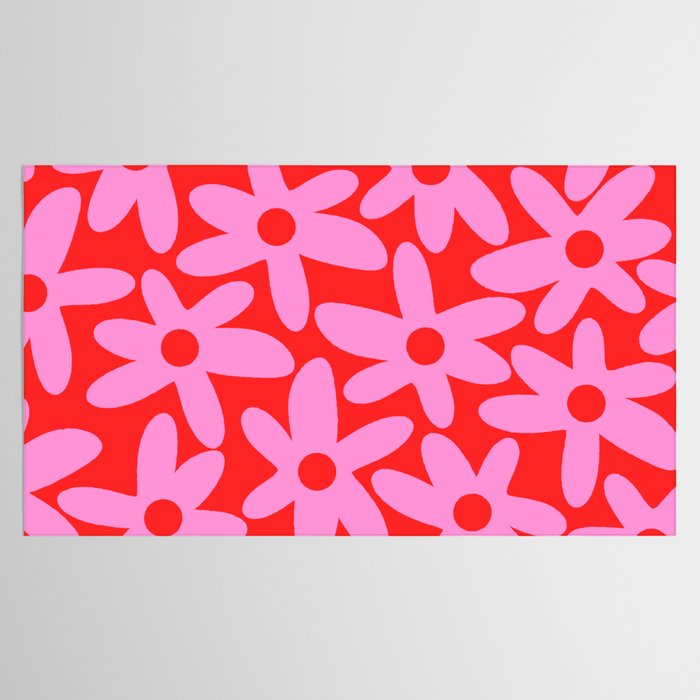 Daisy Time Floral Pattern in Preppy Pink and Red Tablecloth Gallery Image 2