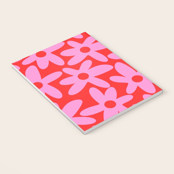 Daisy Time Floral Pattern in Preppy Pink and Red Notebook Gallery Image 3
