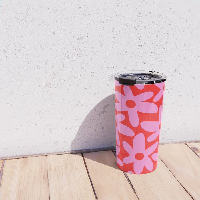 Daisy Time Floral Pattern in Preppy Pink and Red Travel Mug Gallery Image 4