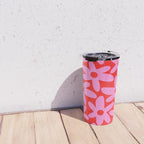 Daisy Time Floral Pattern in Preppy Pink and Red Travel Mug Gallery Image 4