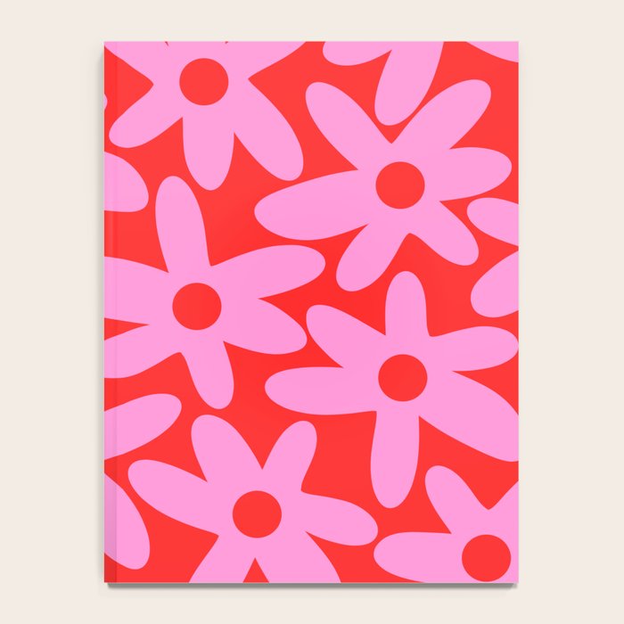 Daisy Time Floral Pattern in Preppy Pink and Red Notebook Gallery Image 4