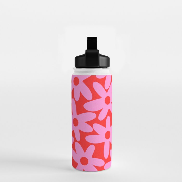 Daisy Time Floral Pattern in Preppy Pink and Red Water Bottle Gallery Image 2