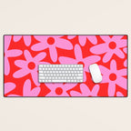 Daisy Time Floral Pattern in Preppy Pink and Red Desk Mat Gallery Image 1