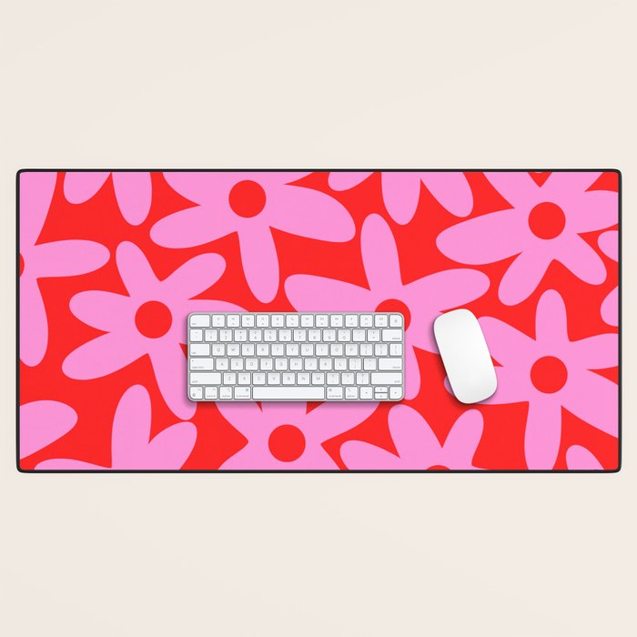 Daisy Time Floral Pattern in Preppy Pink and Red Desk Mat Gallery Image 1