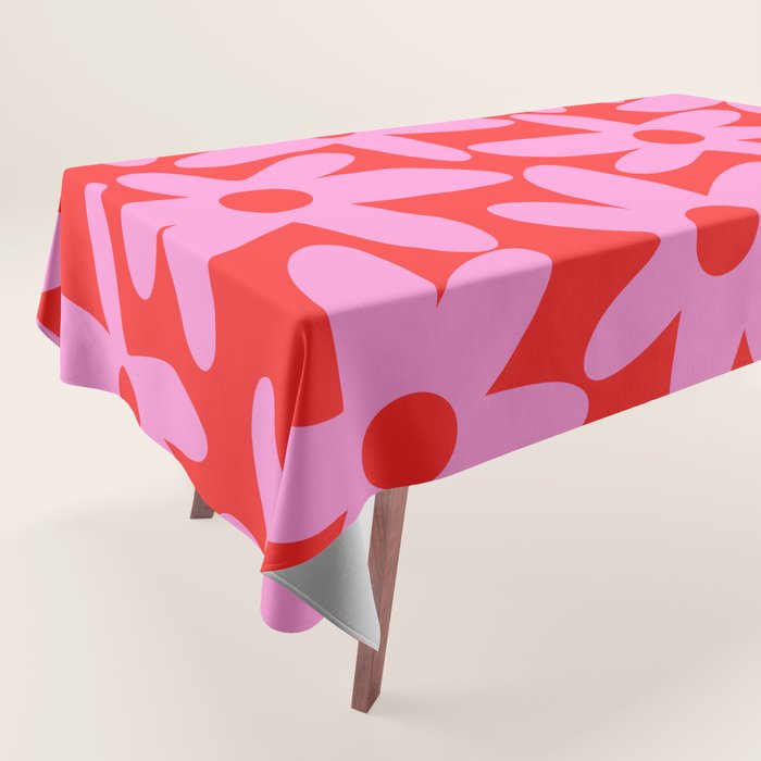 Daisy Time Floral Pattern in Preppy Pink and Red Tablecloth Gallery Image 1
