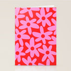 Daisy Time Floral Pattern in Preppy Pink and Red Stationery Card Gallery Image 2