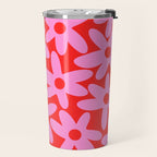 Daisy Time Floral Pattern in Preppy Pink and Red Travel Mug Gallery Image 2