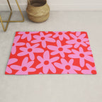 Daisy Time Floral Pattern in Preppy Pink and Red Rug Gallery Image 1