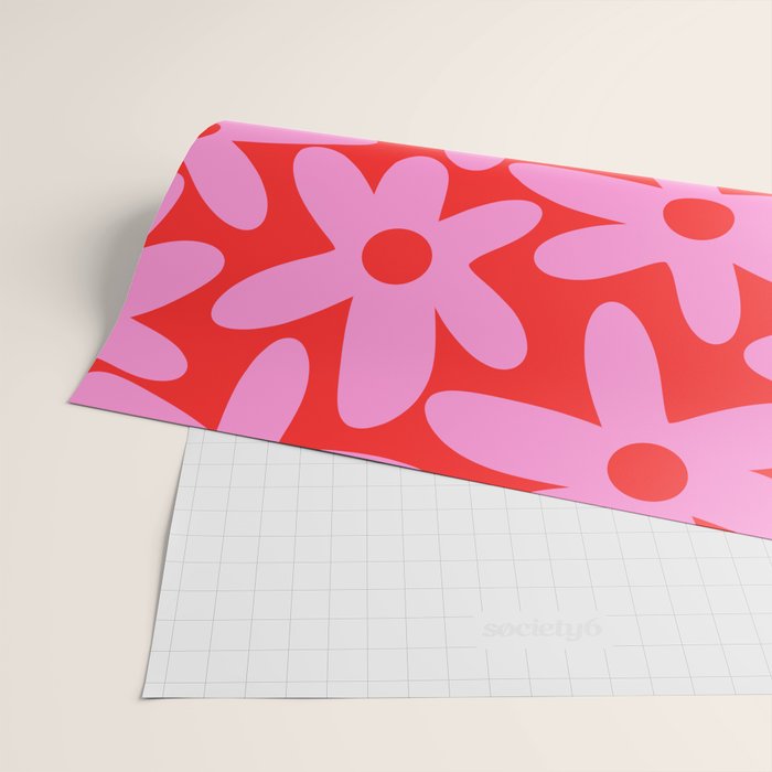 Daisy Time Floral Pattern in Preppy Pink and Red Wrapping Paper Gallery Image 2