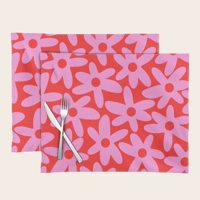Daisy Time Floral Pattern in Preppy Pink and Red Placemat Gallery Image 1