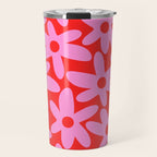 Daisy Time Floral Pattern in Preppy Pink and Red Travel Mug Gallery Image 1