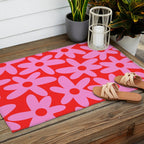 Daisy Time Floral Pattern in Preppy Pink and Red Outdoor Rug Gallery Image 2