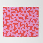 Daisy Time Floral Pattern in Preppy Pink and Red Throw Blanket Gallery Image 2