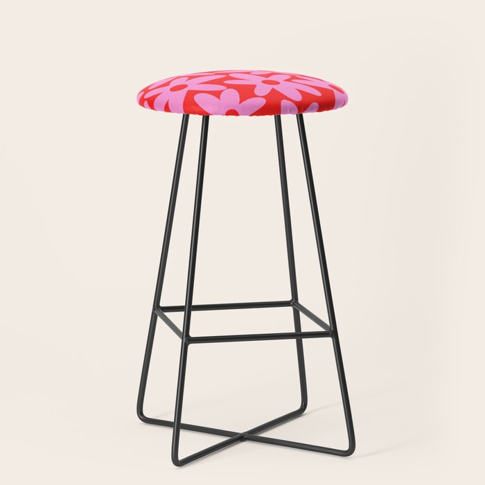 Daisy Time Floral Pattern in Preppy Pink and Red Stool Gallery Image 1
