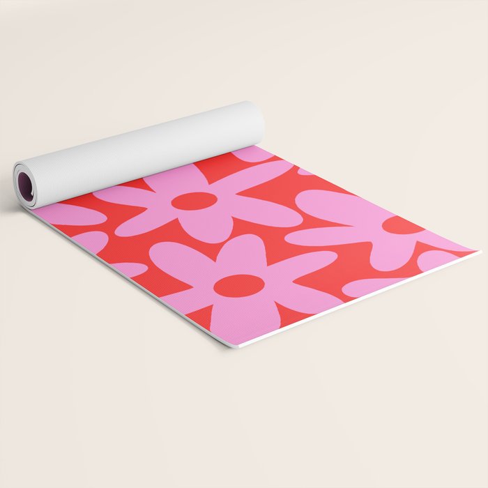 Daisy Time Floral Pattern in Preppy Pink and Red Yoga Mat Gallery Image 2