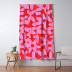 Daisy Time Floral Pattern in Preppy Pink and Red Window Curtain Gallery Image 5
