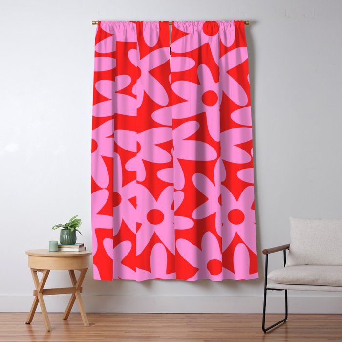 Daisy Time Floral Pattern in Preppy Pink and Red Window Curtain Gallery Image 5