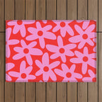Daisy Time Floral Pattern in Preppy Pink and Red Outdoor Rug Gallery Image 1