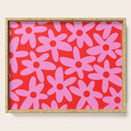 Daisy Time Floral Pattern in Preppy Pink and Red Serving Tray Gallery Image 1