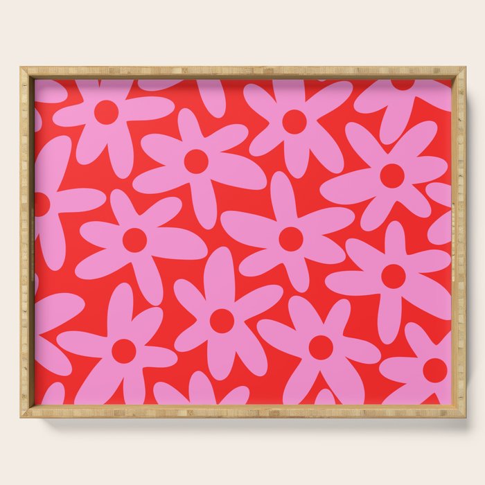 Daisy Time Floral Pattern in Preppy Pink and Red Serving Tray Gallery Image 1