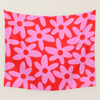 Daisy Time Floral Pattern in Preppy Pink and Red Wall Tapestry Gallery Image 4
