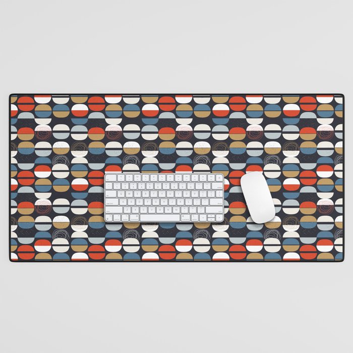 Mid century geometric pattern dark blue Desk Mat Gallery Image 1