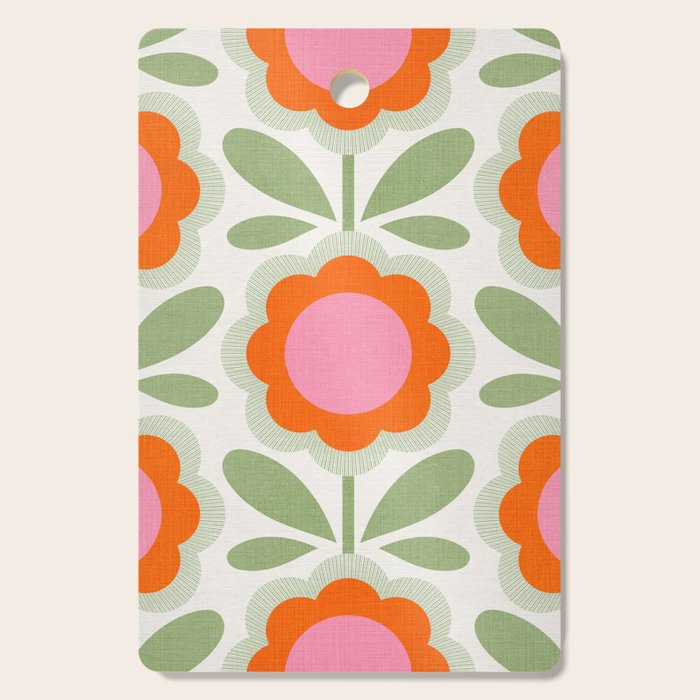 HELLO BOLD RETRO DAISY PATTERN 3. PINK AND GREEN Cutting Board Gallery Image 1