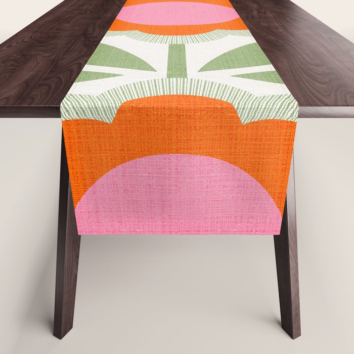 HELLO BOLD RETRO DAISY PATTERN 3. PINK AND GREEN Table Runner Gallery Image 1