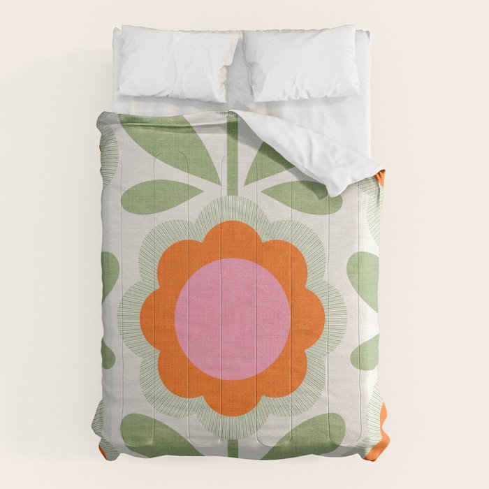 HELLO BOLD RETRO DAISY PATTERN 3. PINK AND GREEN Comforter Gallery Image 1